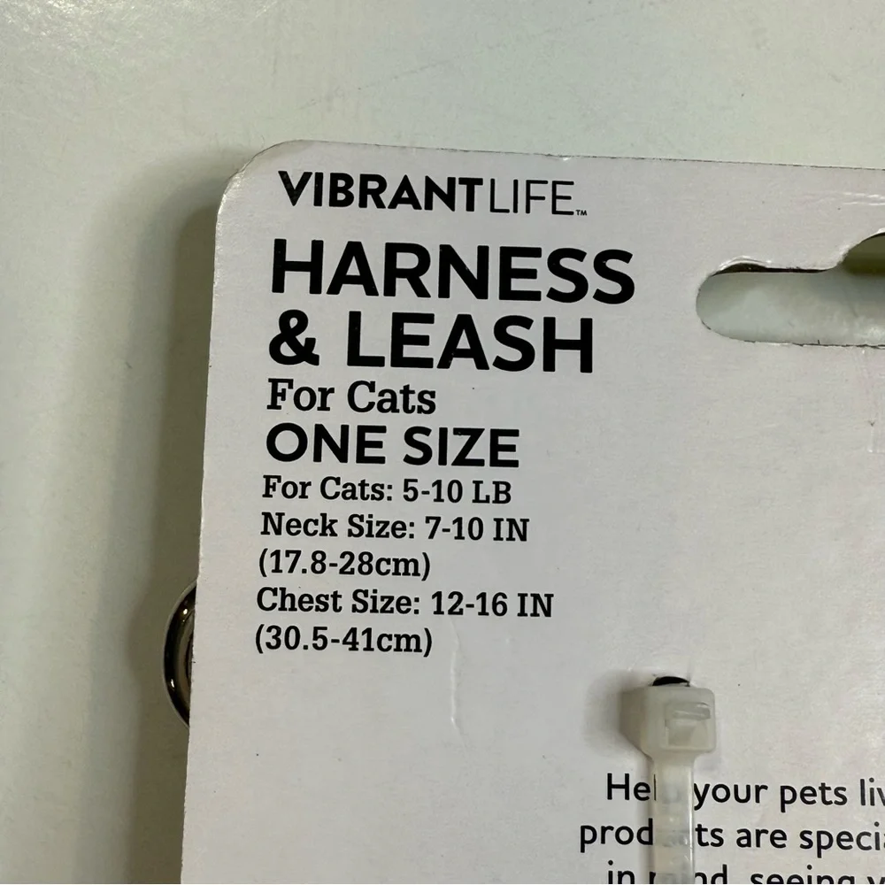 Vibrant Life Harness & Leash For Cats One Size NWT